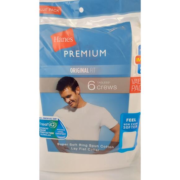 Hanes Premium Shirt Mens Large Crew Neck Tagless Original Fit 6 Pack Undershirt - Picture 3 of 6